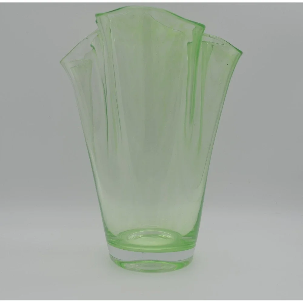Mid Century Italian Fazzoletto Green Murano Glass Handkerchief Vase 12 inch